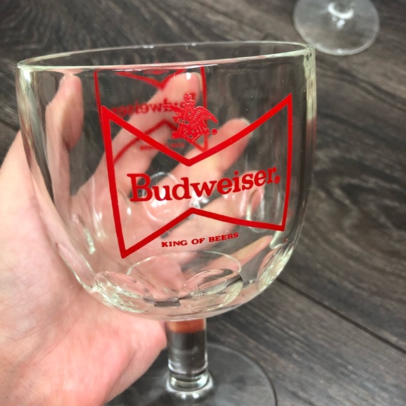 2 Budweiser Goblet Stemmed Beer Mug Bow Tie Print - Picture 2 of 2